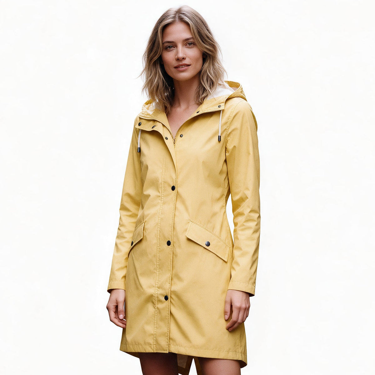 Women mid length windbreaker jacket zip up casual outdoor