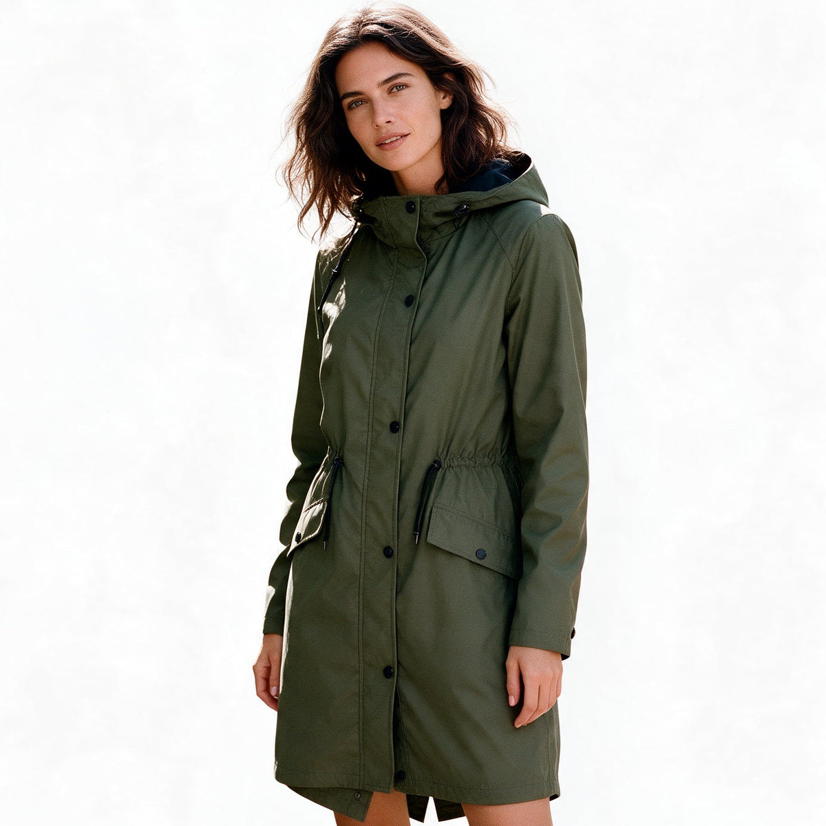 Women mid length windbreaker jacket zip up casual outdoor