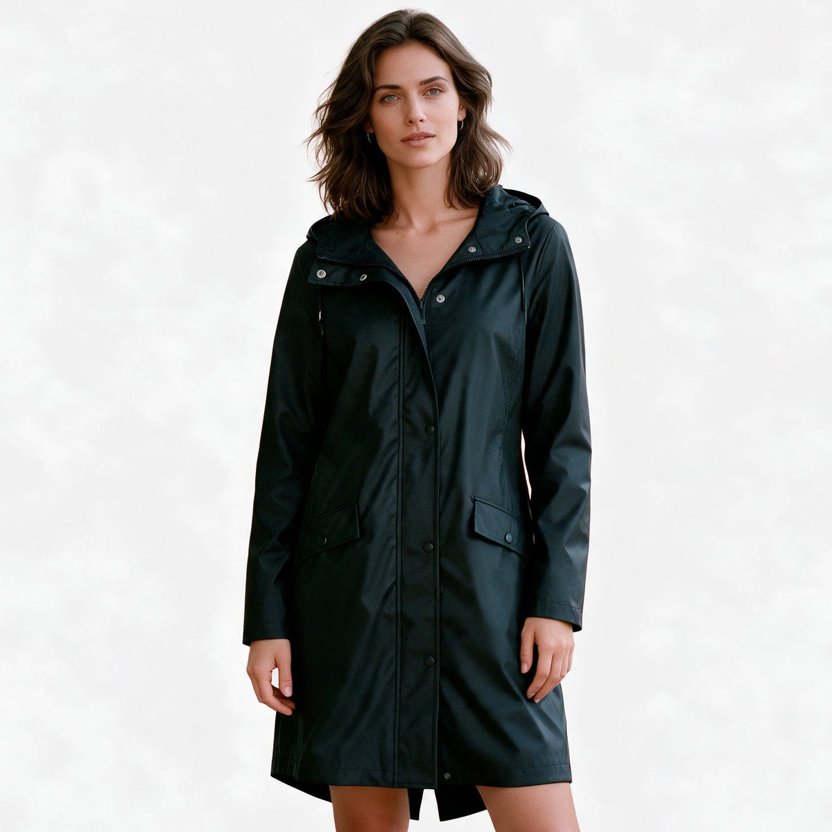 Women mid length windbreaker jacket zip up casual outdoor