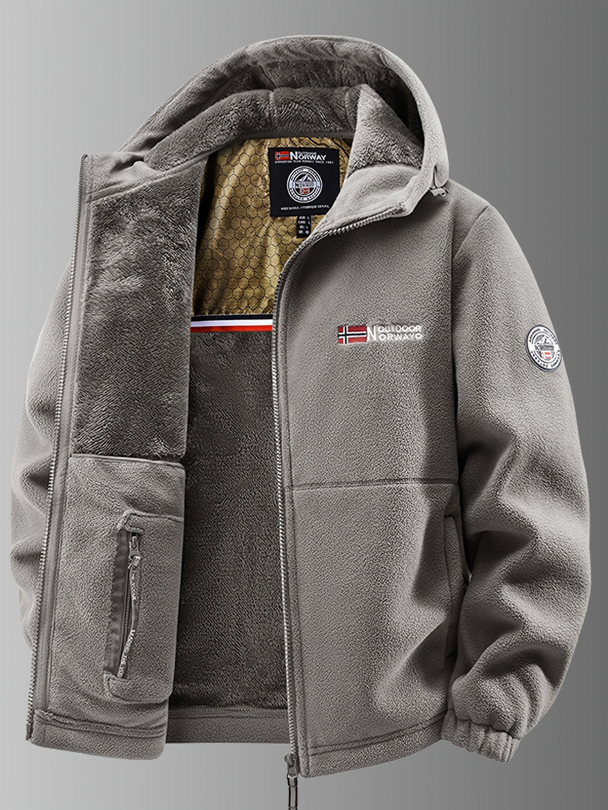 Men thermal fleece jacket with windproof shell and fleece lining