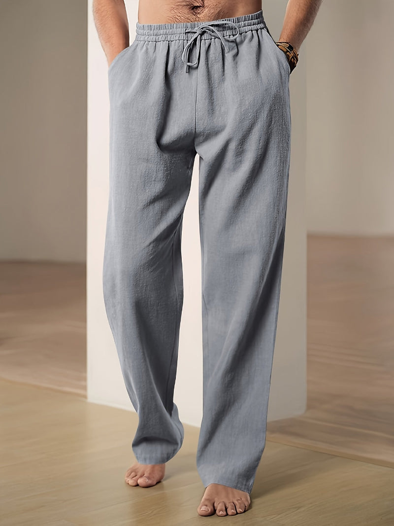 Men casual straight leg pants with elastic drawstring waist in multiple colours