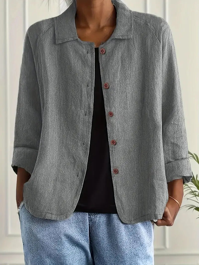Women lightweight button front jacket relaxed fit casual autumn