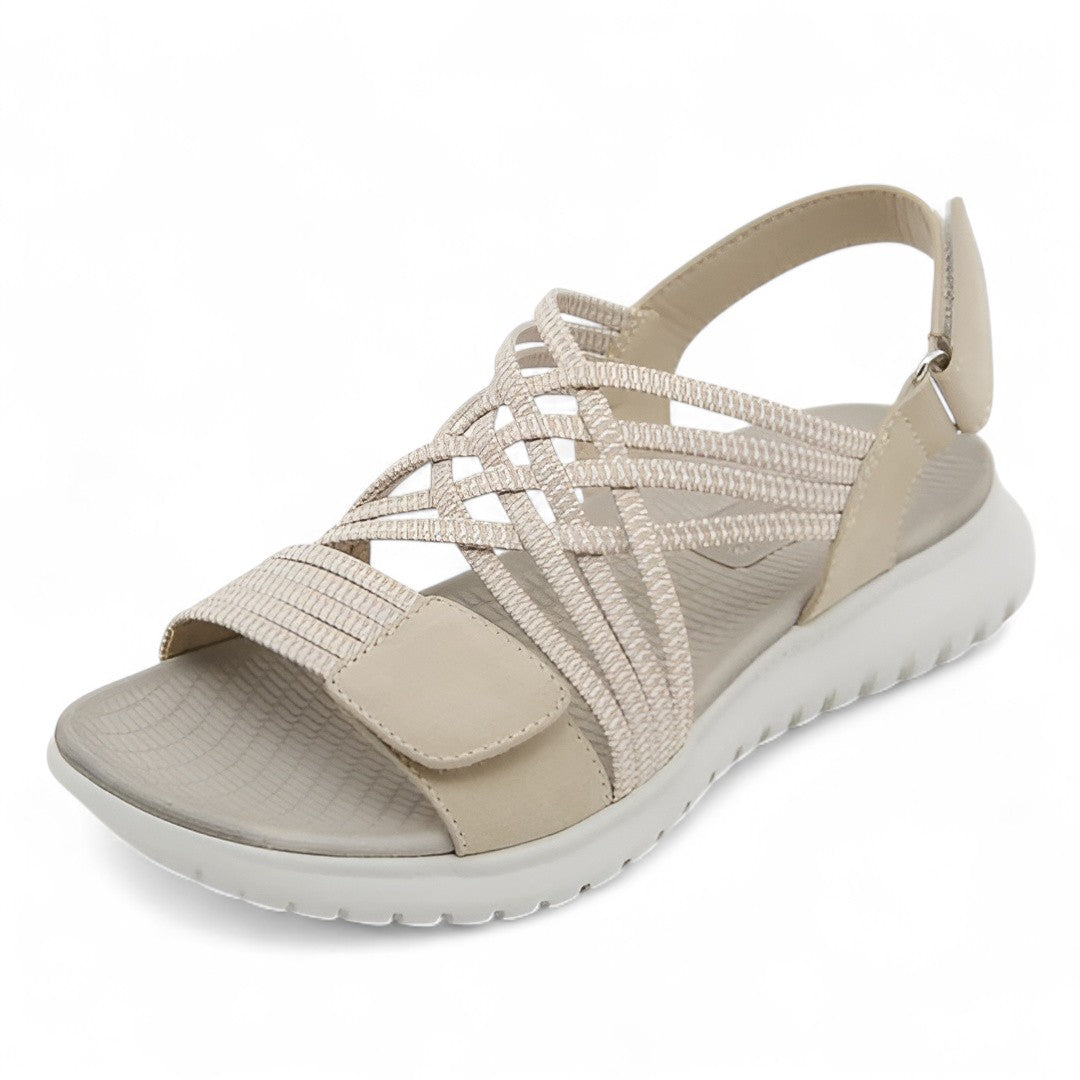 Women's Cushioned Sandals | Velcro Straps, PU Leather | Summer