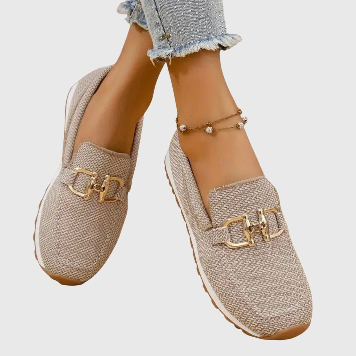 Women orthopaedic loafers with gold horsebit detail cushioned insole