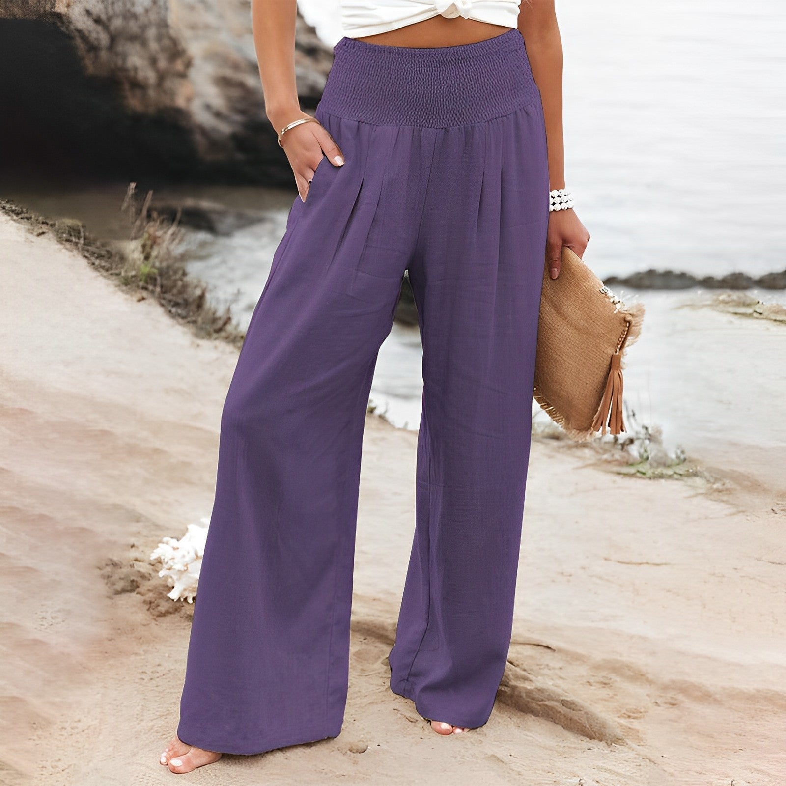 Women's Wide Leg Pants | High Waist, Smocked | Comfortable Everyday