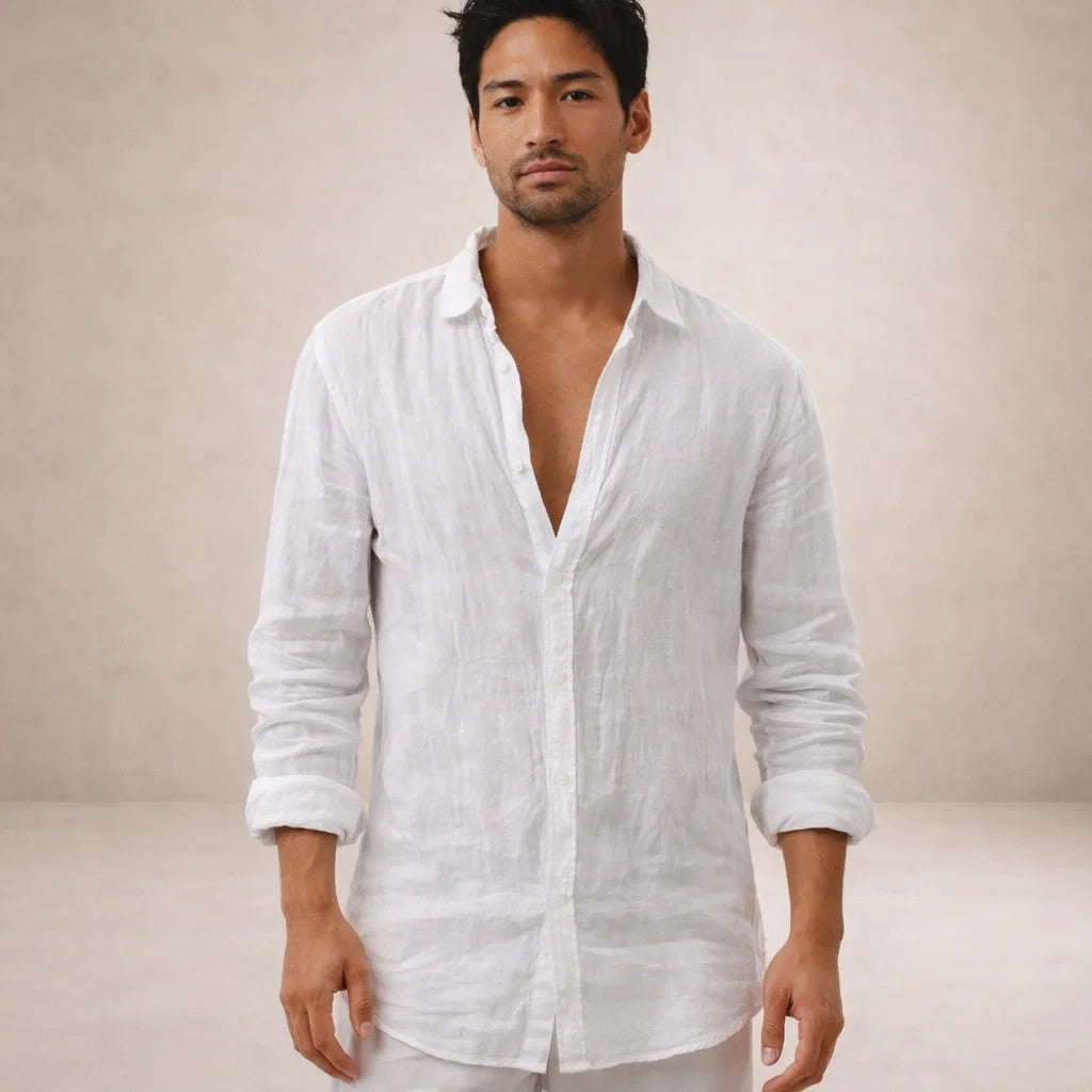 Men's Linen Shirt | Regular Fit, Open Collar | Long Sleeve