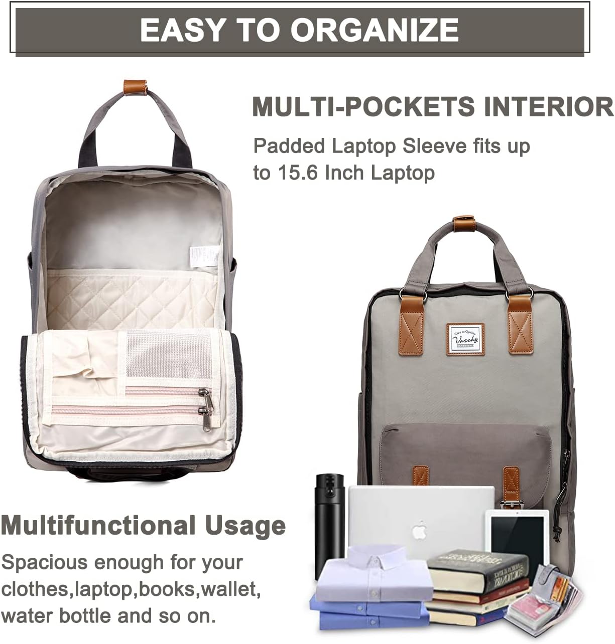 Laptop Backpack | 15.6 Inch Water-Resistant, Vintage Organizer