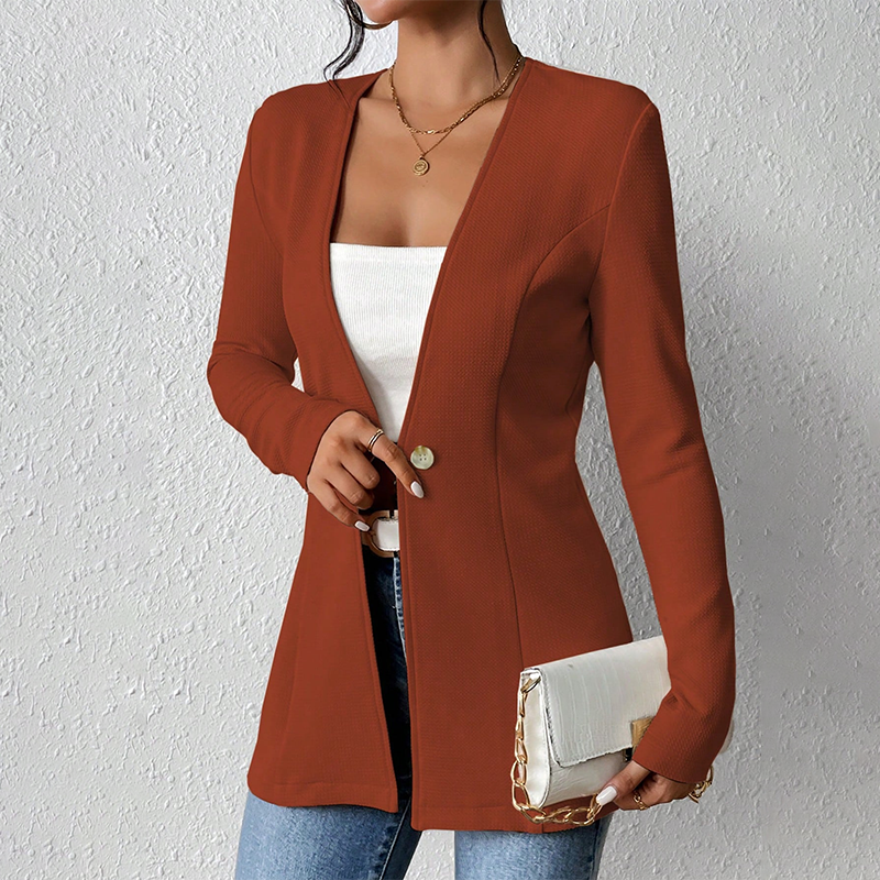 Women tailored single button blazer structured silhouette open lapel