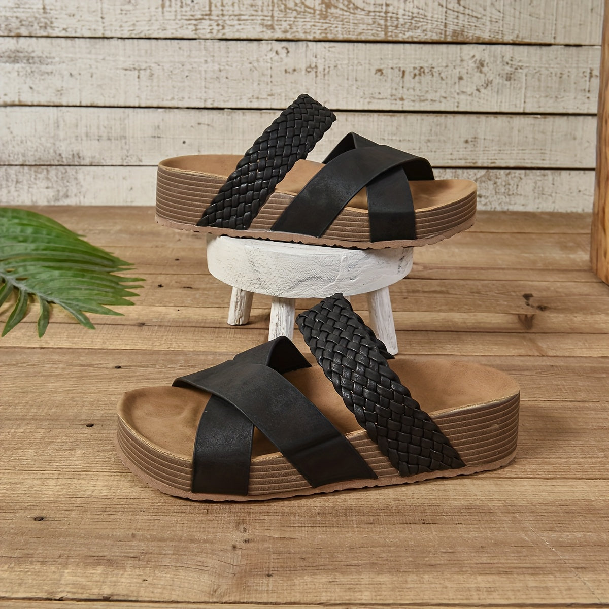 Women's Cushioned Sandals | Braided Straps, Platform Sole | Casual Summer