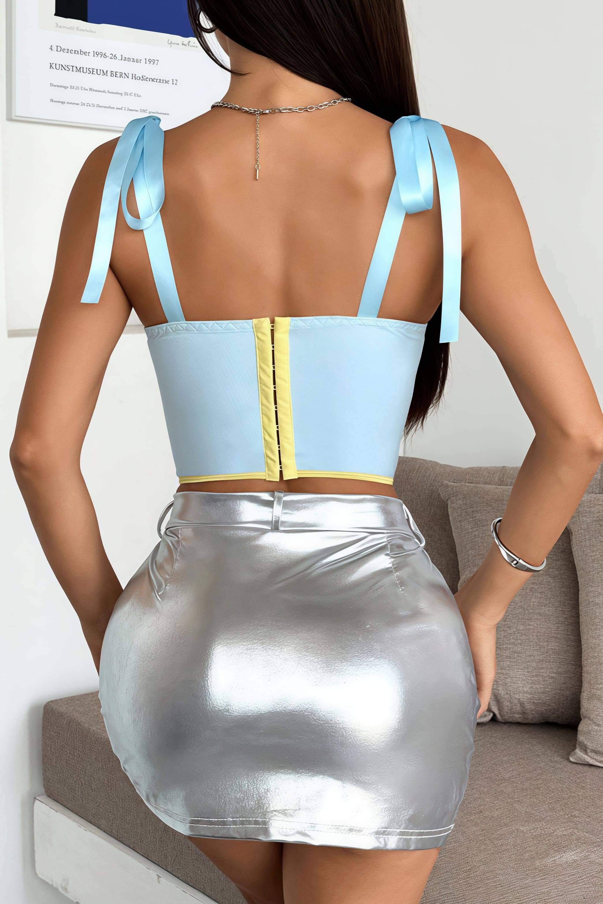 Silk Sample Tied Corset-Like Shirt