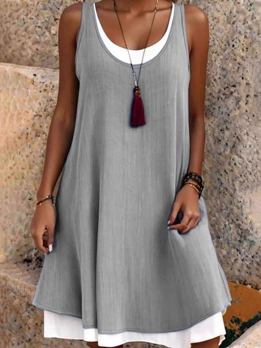 Women's Midi Dress | A-Line Cut, Sleeveless | U Neckline, Loose Polyester Dress