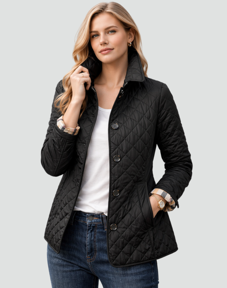 Women quilted transition jacket regular fit with button collar
