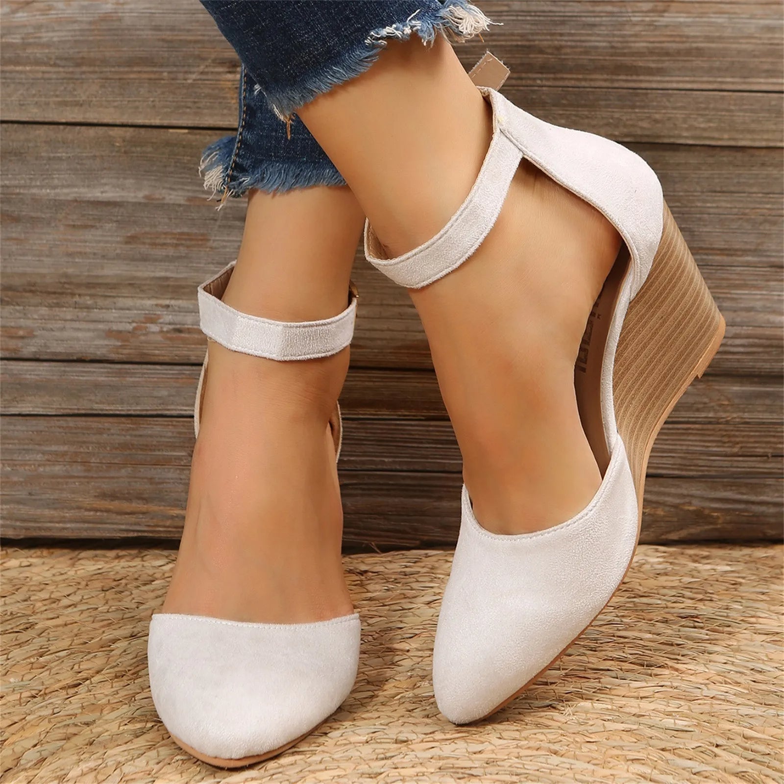 Women's wedge heels closed toe suede matte finish