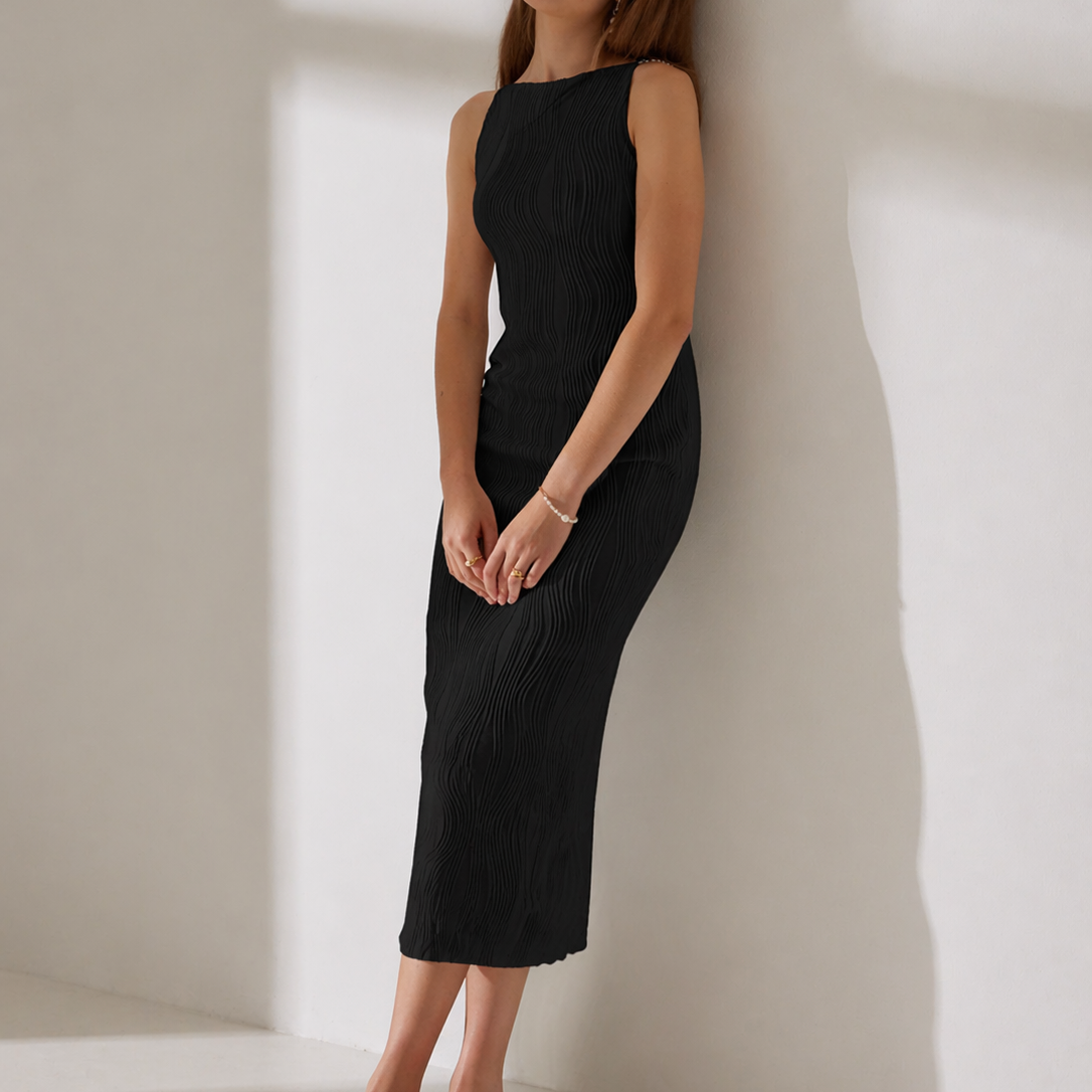 Women fitted textured cami midi dress sleeveless with slim straps