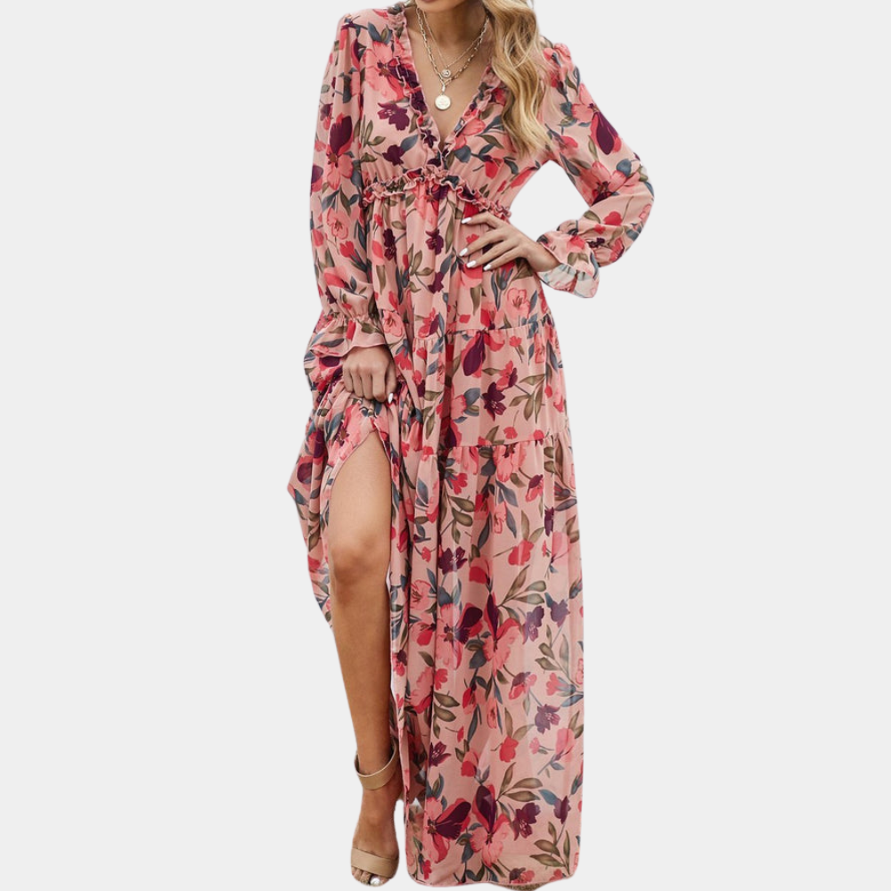 Floral Wrap Summer Dress | Boho Maxi, Deep V-Neck | Breathable