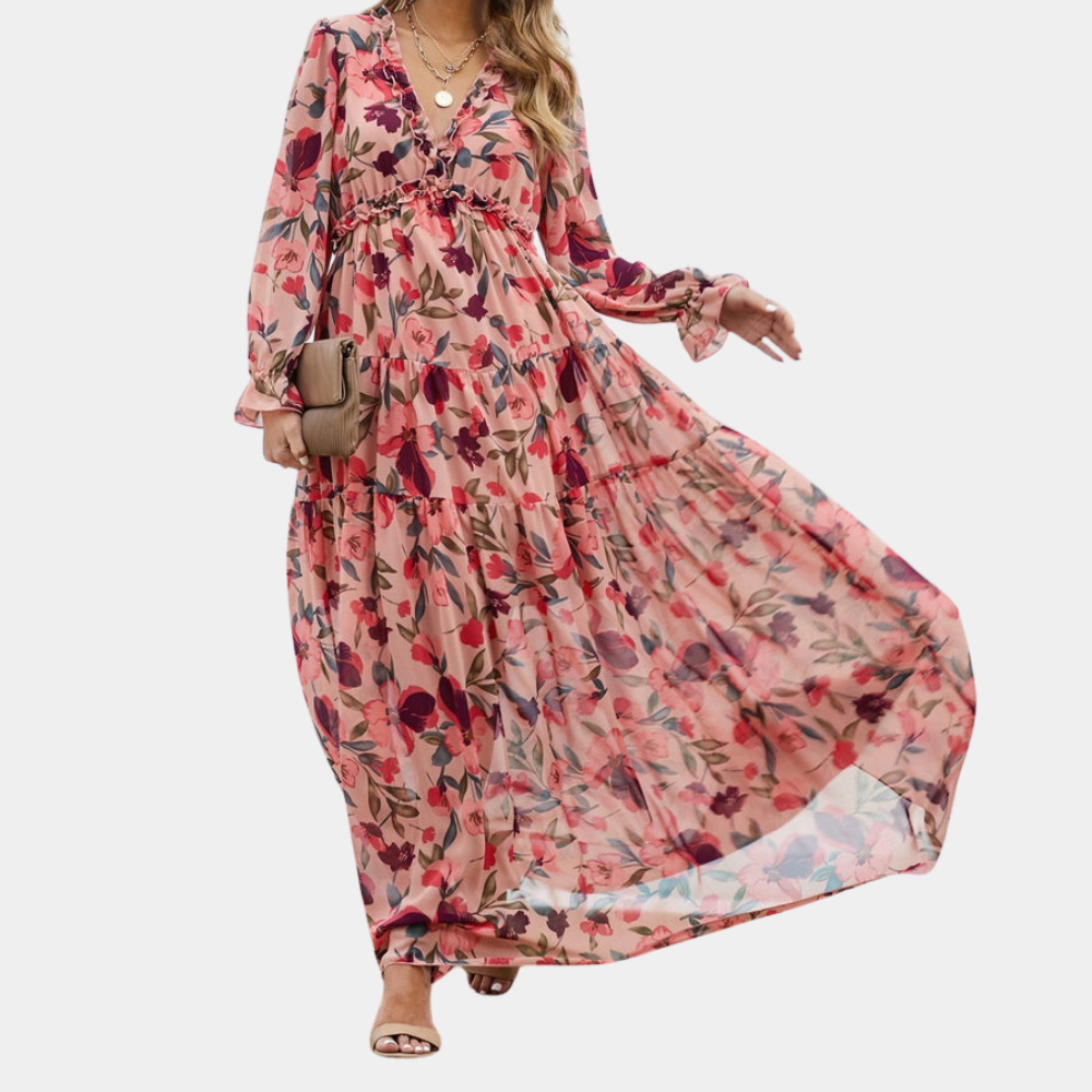 Floral Wrap Summer Dress | Boho Maxi, Deep V-Neck | Breathable