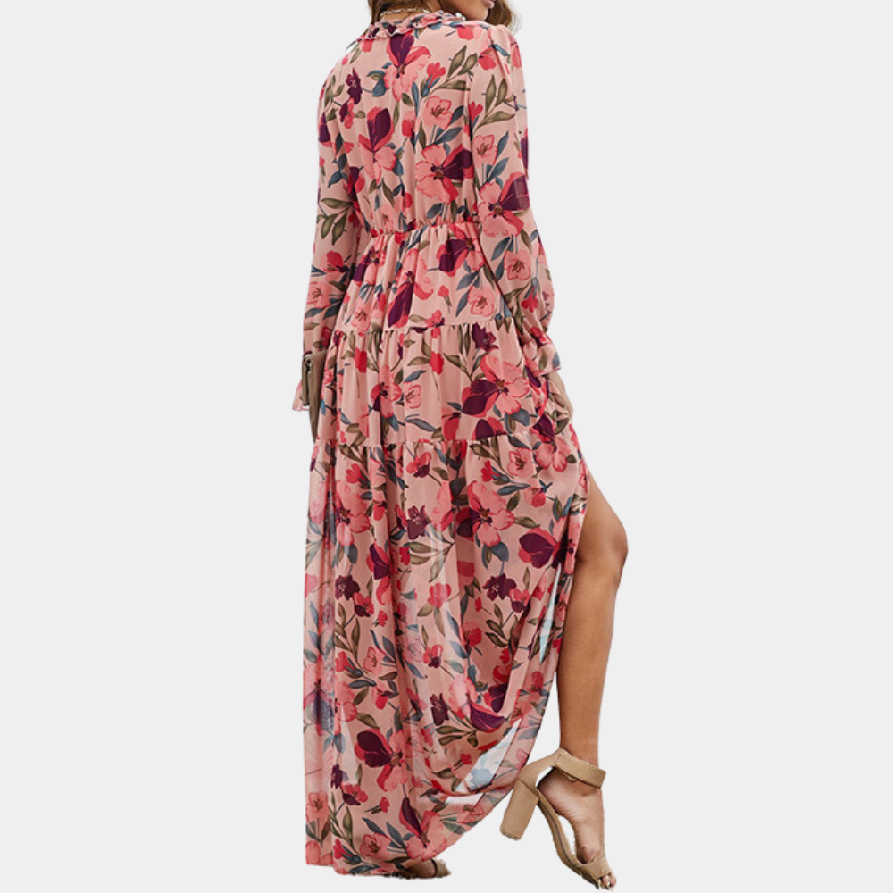 Floral Wrap Summer Dress | Boho Maxi, Deep V-Neck | Breathable