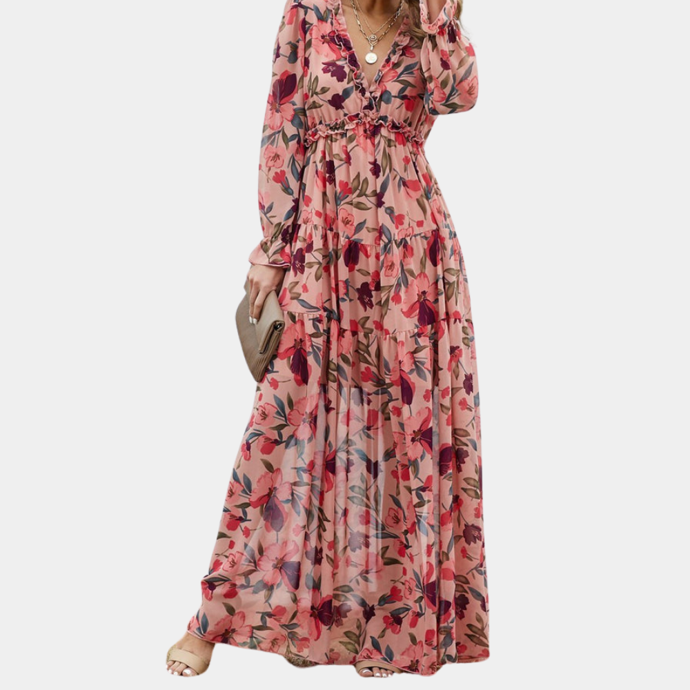 Floral Wrap Summer Dress | Boho Maxi, Deep V-Neck | Breathable