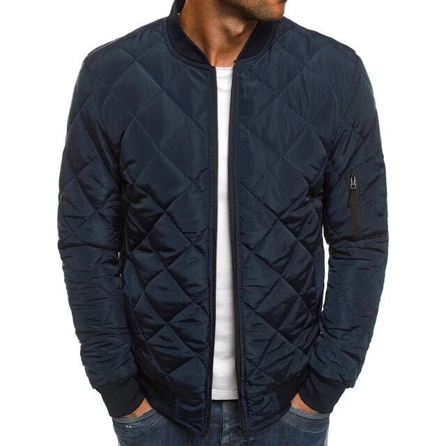 Men cotton bomber jacket padded with thick collar, solid colour