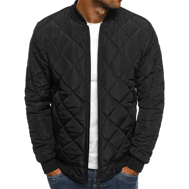Men cotton bomber jacket padded with thick collar, solid colour
