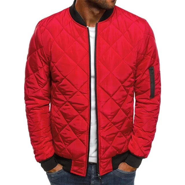 Men cotton bomber jacket padded with thick collar, solid colour