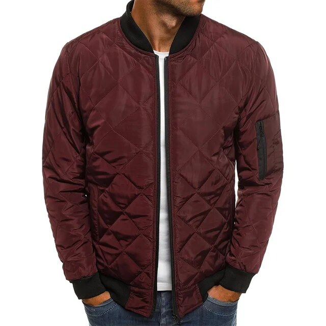 Men cotton bomber jacket padded with thick collar, solid colour