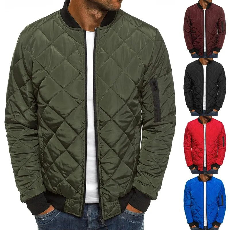 Men cotton bomber jacket padded with thick collar, solid colour