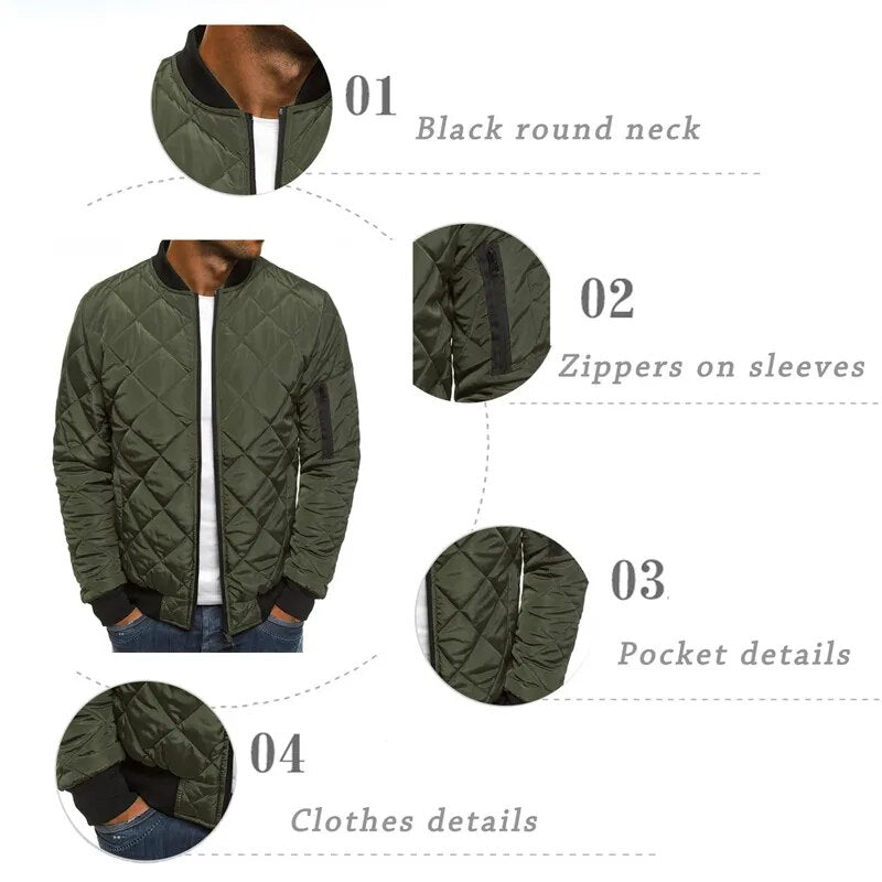 Men cotton bomber jacket padded with thick collar, solid colour