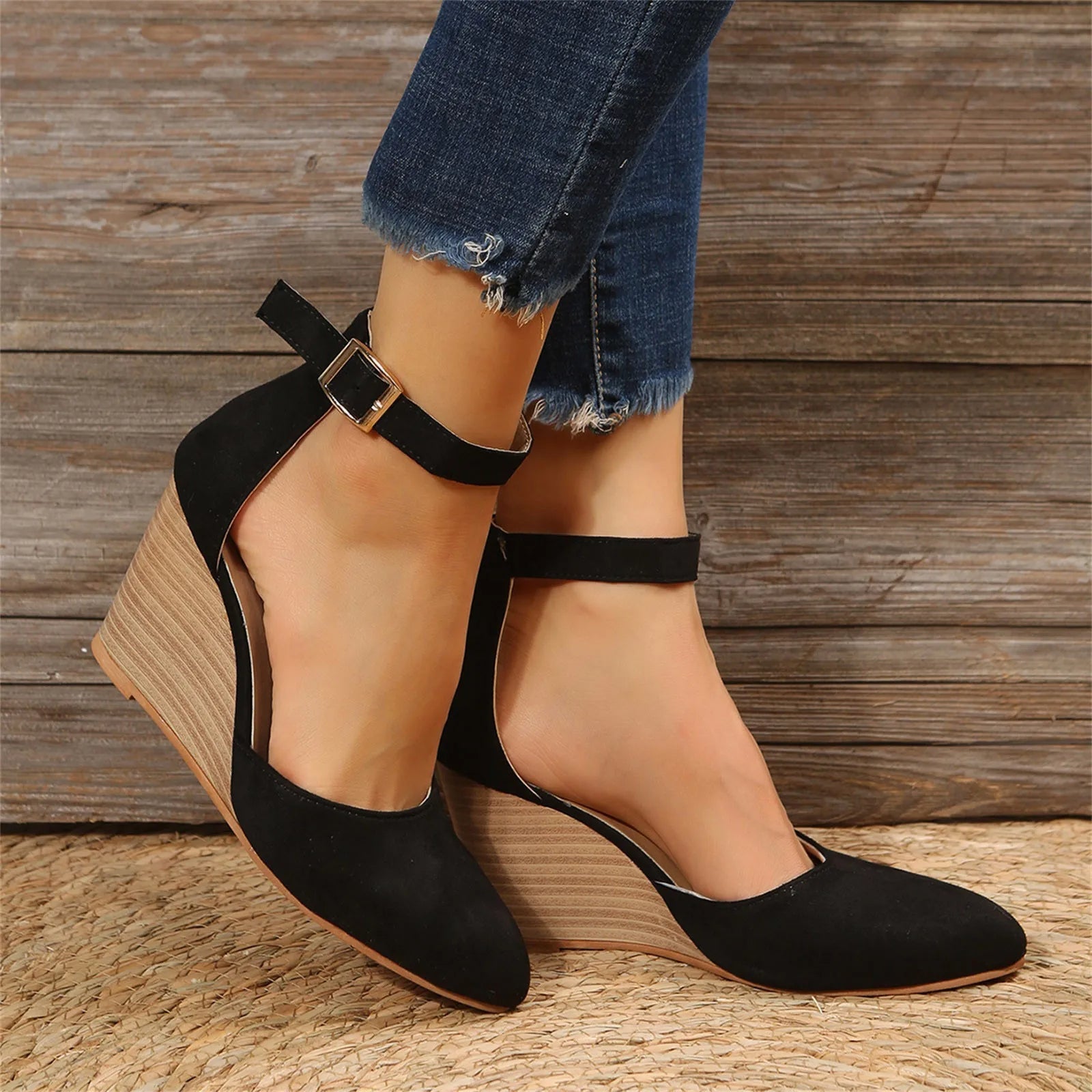Women's wedge heels closed toe suede matte finish