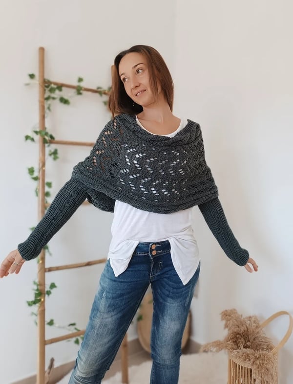 Women everything winter knit shawl scarf wrap with double sleeves in multiple colours