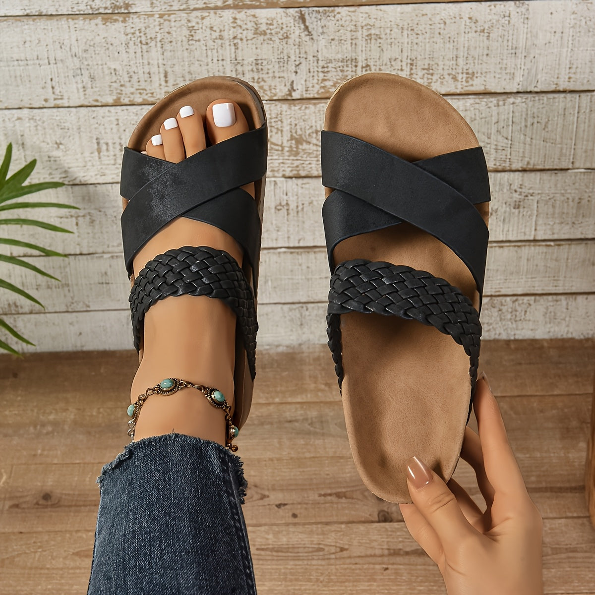 Women's Cushioned Sandals | Braided Straps, Platform Sole | Casual Summer