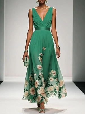 Robe Maxi Femme | Imprimé Floral, Col V | Style Élégant, Féminin