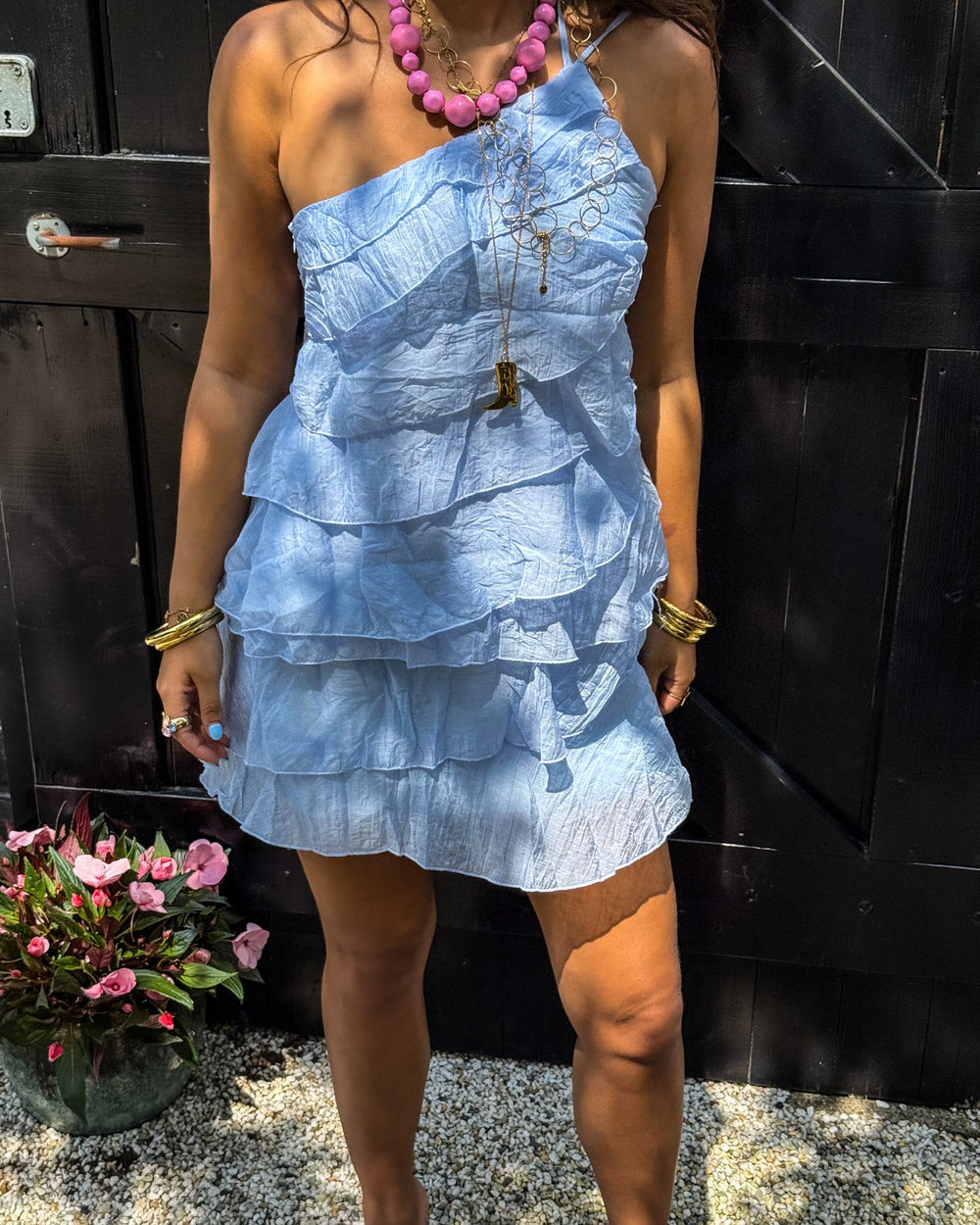 Women's Mini Dress | Asymmetrical Ruffles, Summer Casual