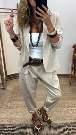 Women's Blazer Trouser Set | Taupe, Black, Grey | Two-Piece Suit