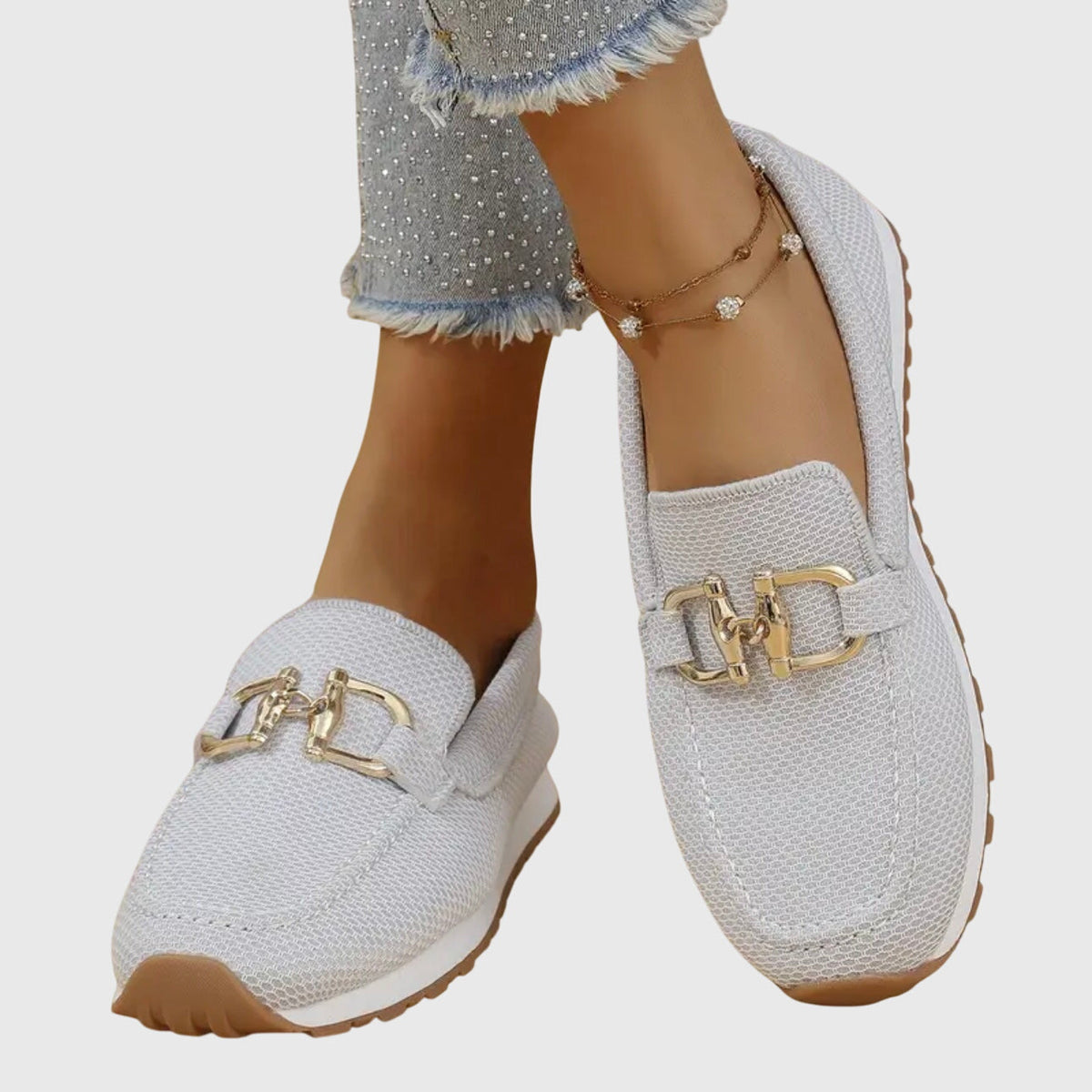 Women orthopaedic loafers with gold horsebit detail cushioned insole