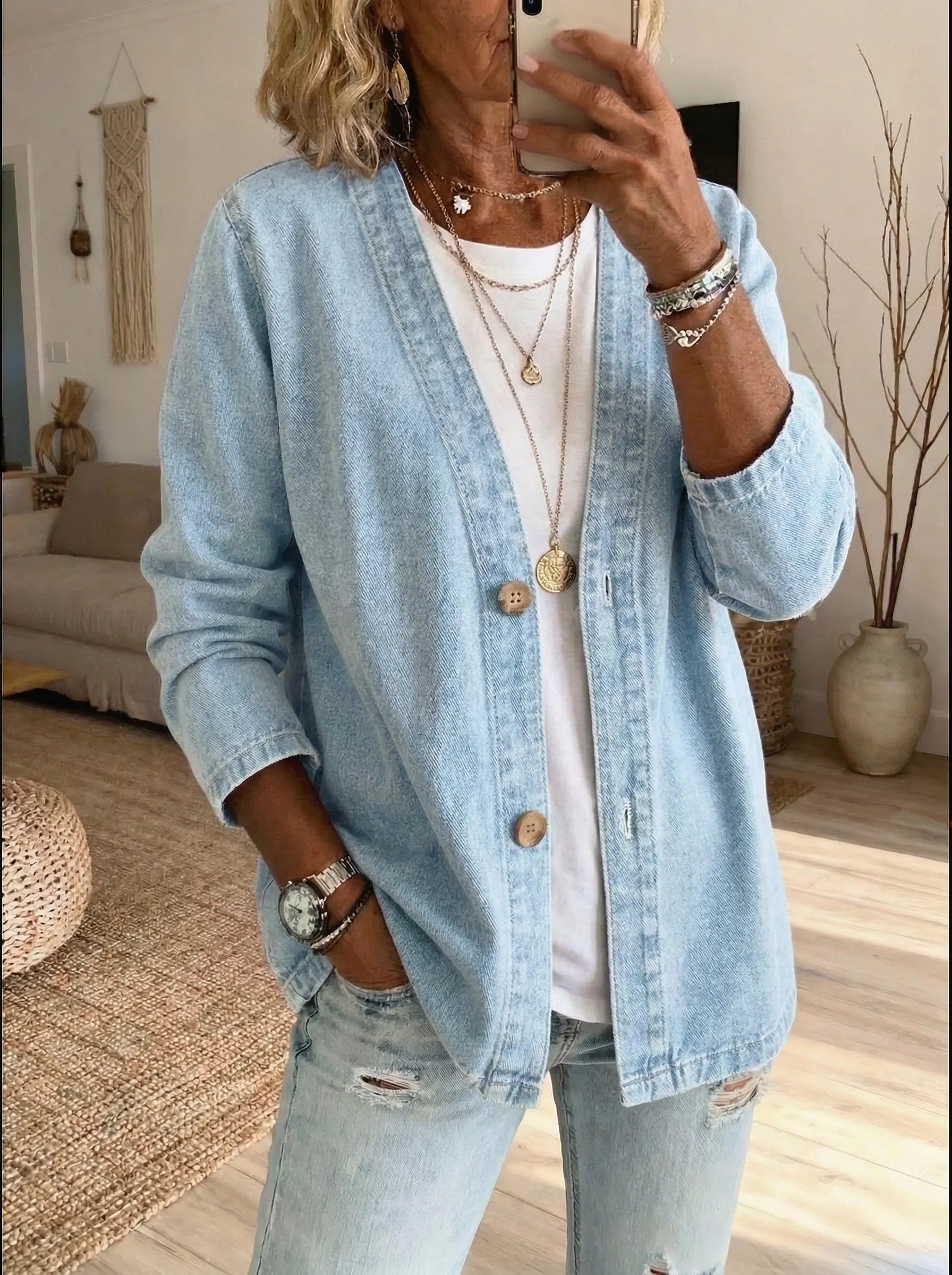 Denim Jacket | Straight Fit, Button Closure