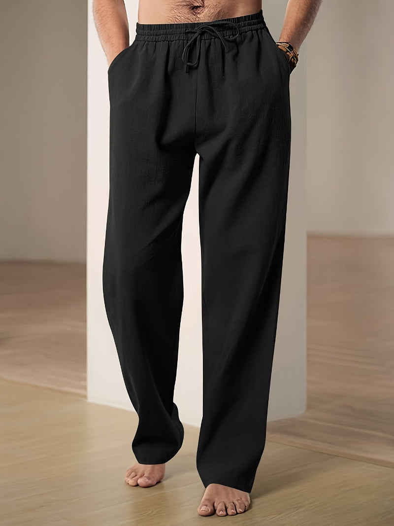 Men casual straight leg pants with elastic drawstring waist in multiple colours