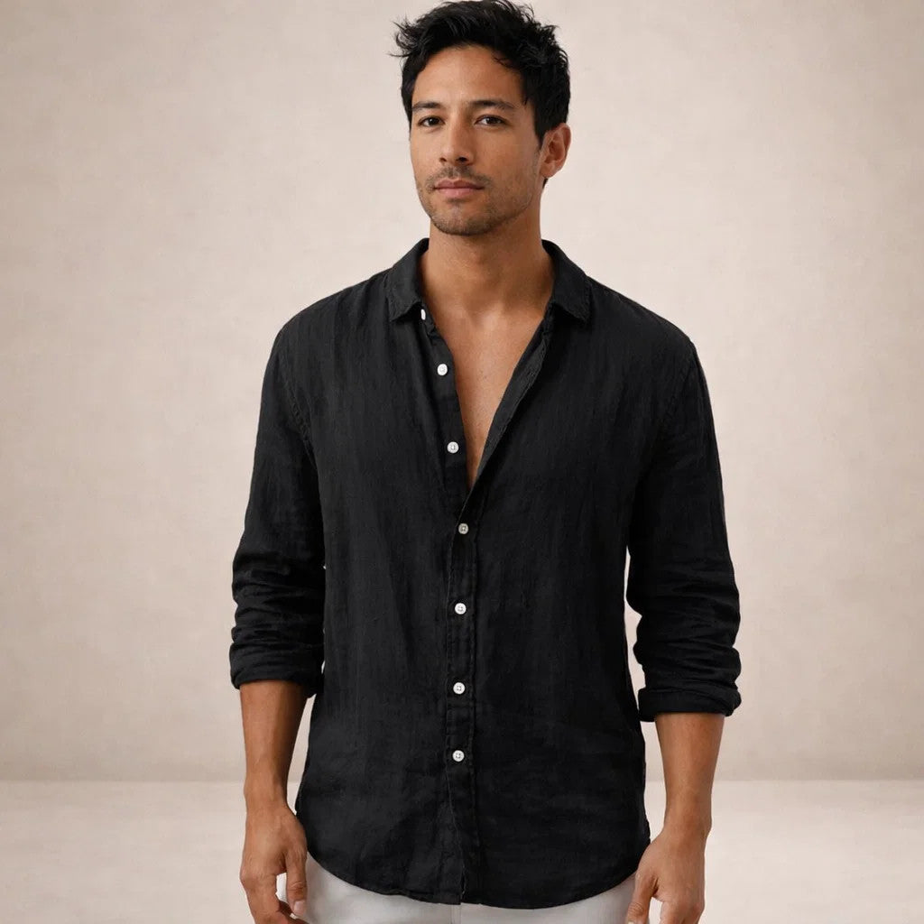 Men's Linen Shirt | Regular Fit, Open Collar | Long Sleeve