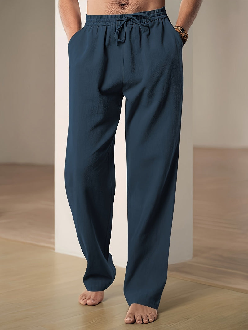 Men casual straight leg pants with elastic drawstring waist in multiple colours