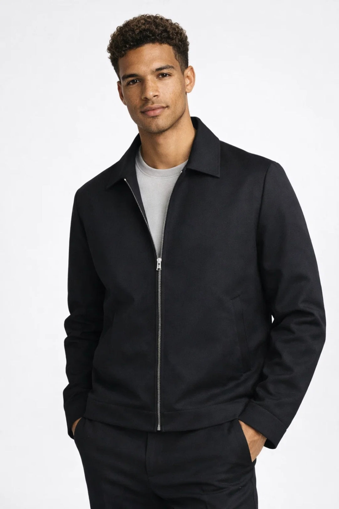 Men slim fit jacket classic collar zip closure smart casual