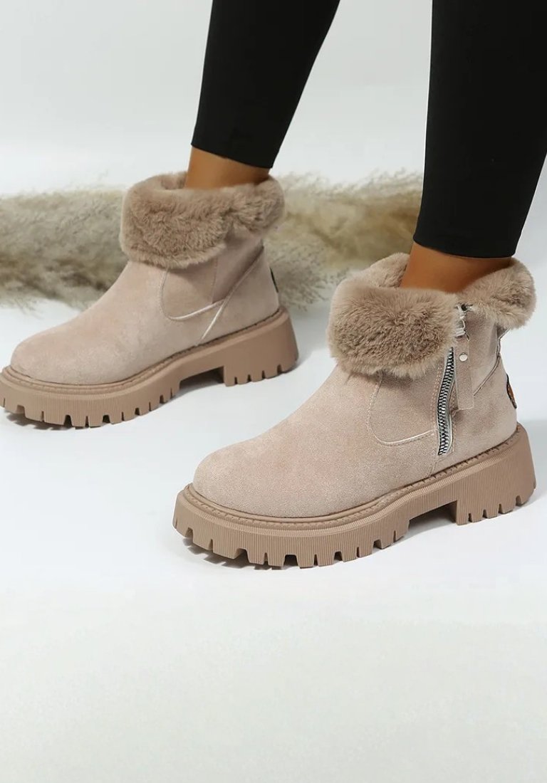 Womens Suede Ankle Boots Winter Warm Lined Chunky Platform