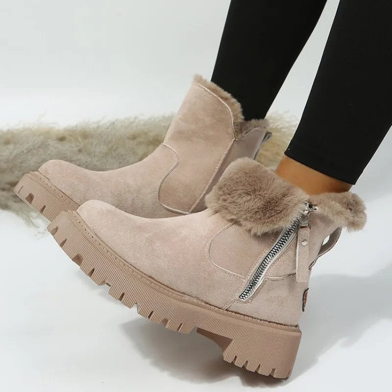 Womens Suede Ankle Boots Winter Warm Lined Chunky Platform