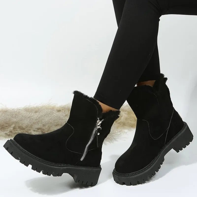 Womens Suede Ankle Boots Winter Warm Lined Chunky Platform