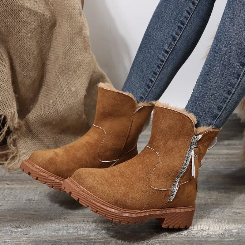 Womens Suede Ankle Boots Winter Warm Lined Chunky Platform