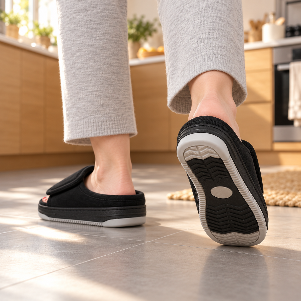 Extra Wide Slippers | Corduroy, Padded Comfort | Non Slip for Swollen Feet