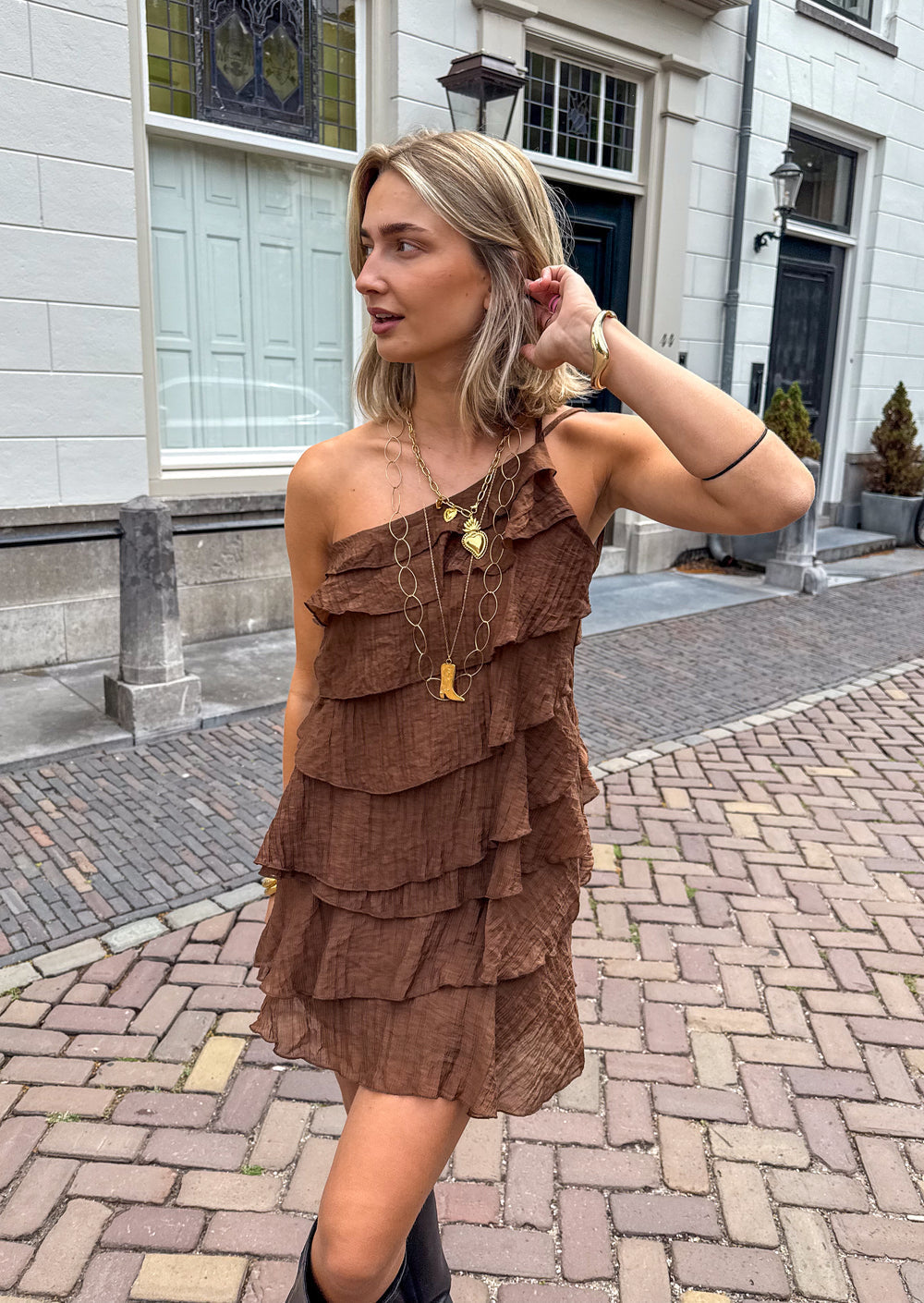 Women's Mini Dress | Asymmetrical Ruffles, Summer Casual