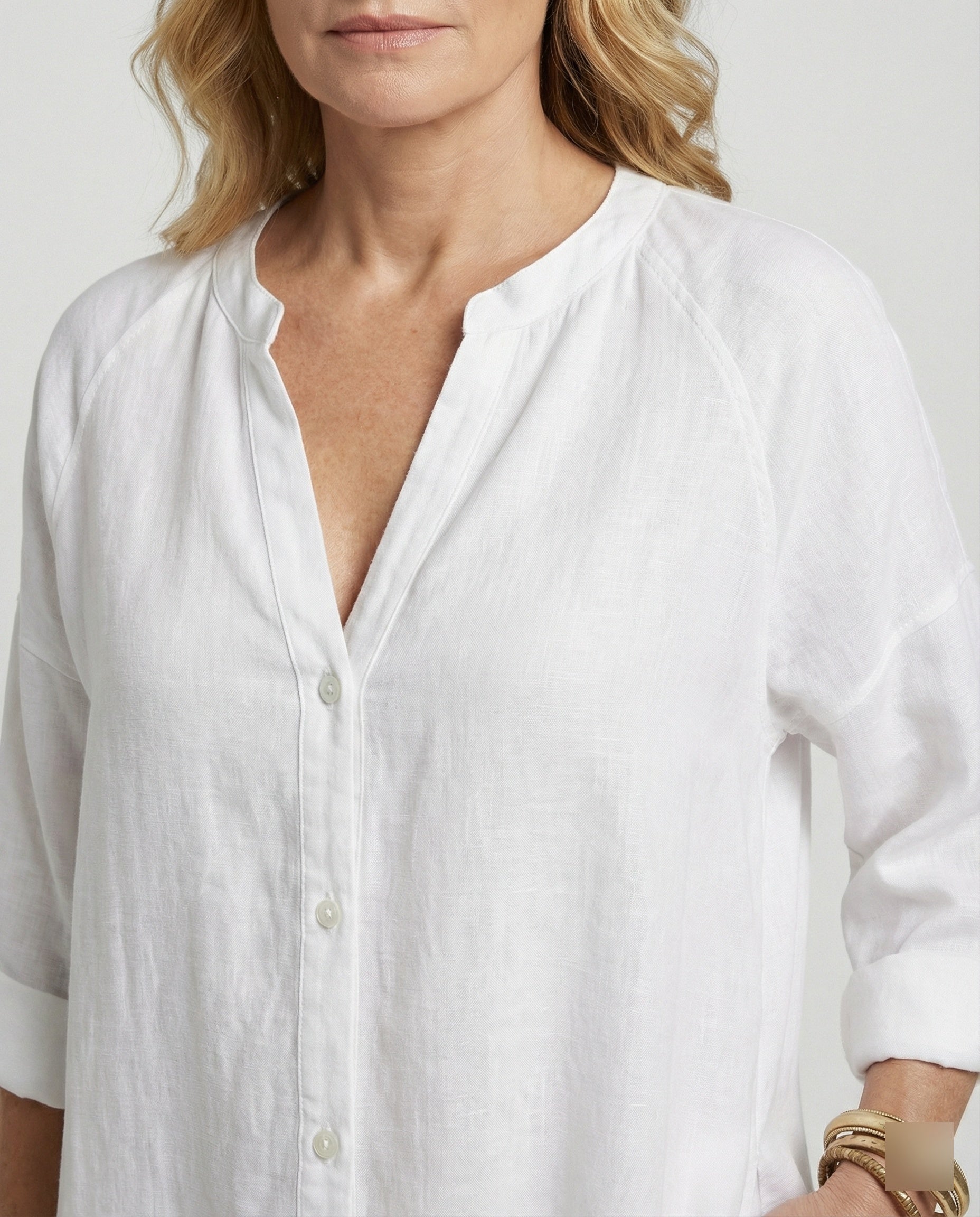 Linen Loose Summer Dress | Kaftan Style, V-Neck | Balloon Sleeves