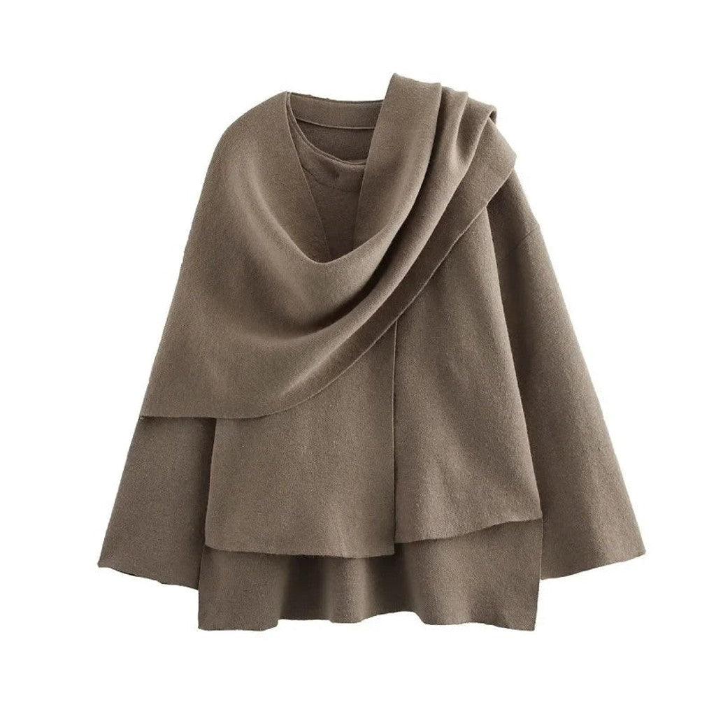 Women asymmetric draped collar cardigan jacket relaxed fit loose silhouette