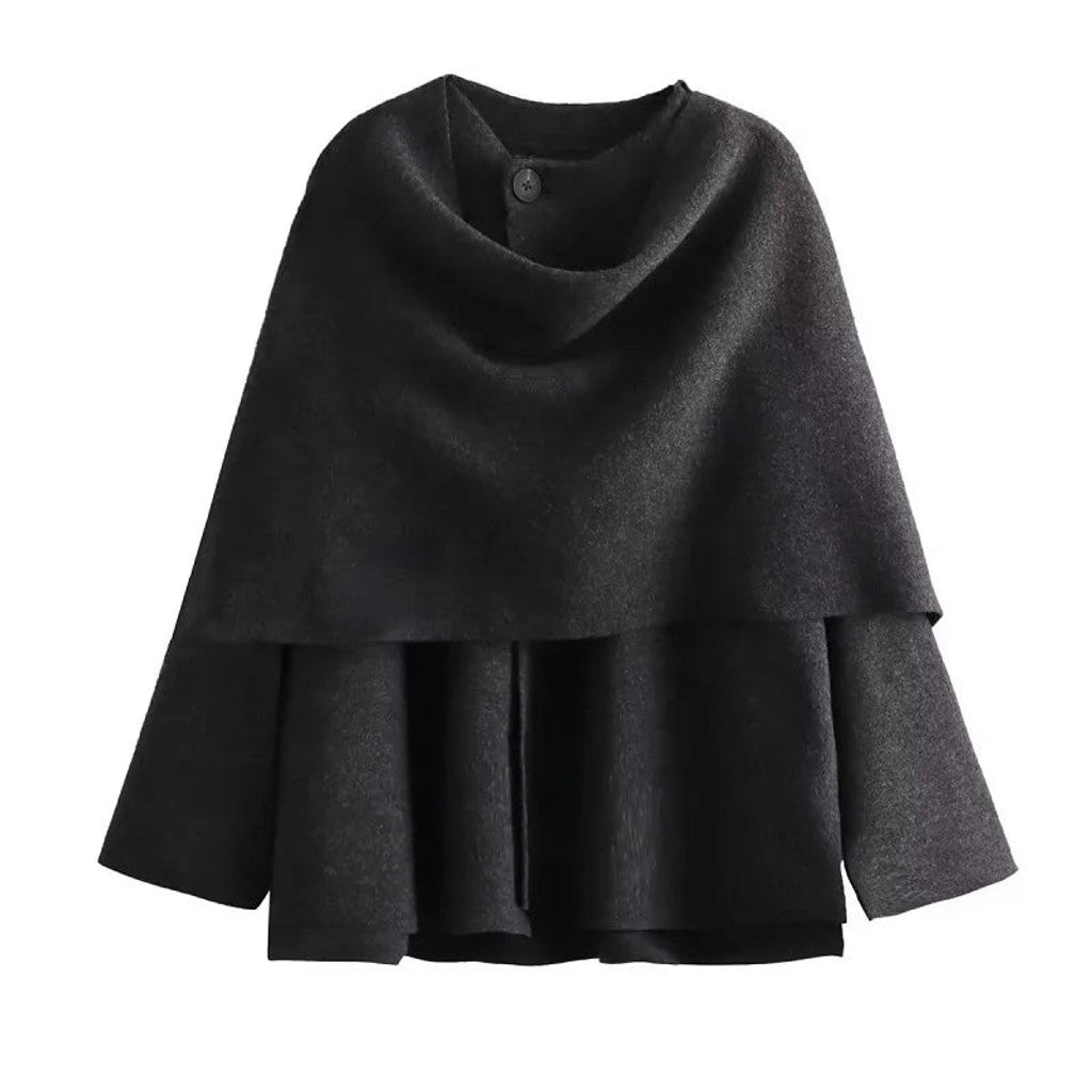 Women asymmetric draped collar cardigan jacket relaxed fit loose silhouette