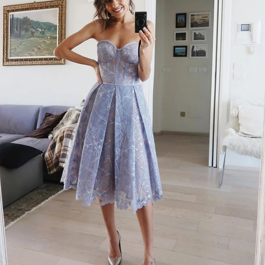 Evening Dress | Strapless, Shaping | Lace Midi Formal